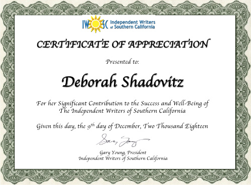 certificate of appreciation from IWOSC